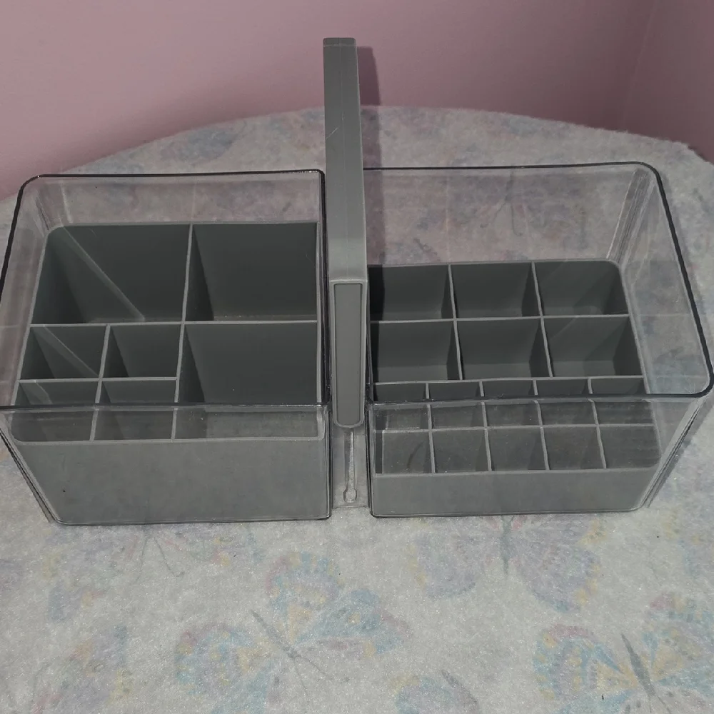 Transparent Gray Makeup Organizer with Handle
